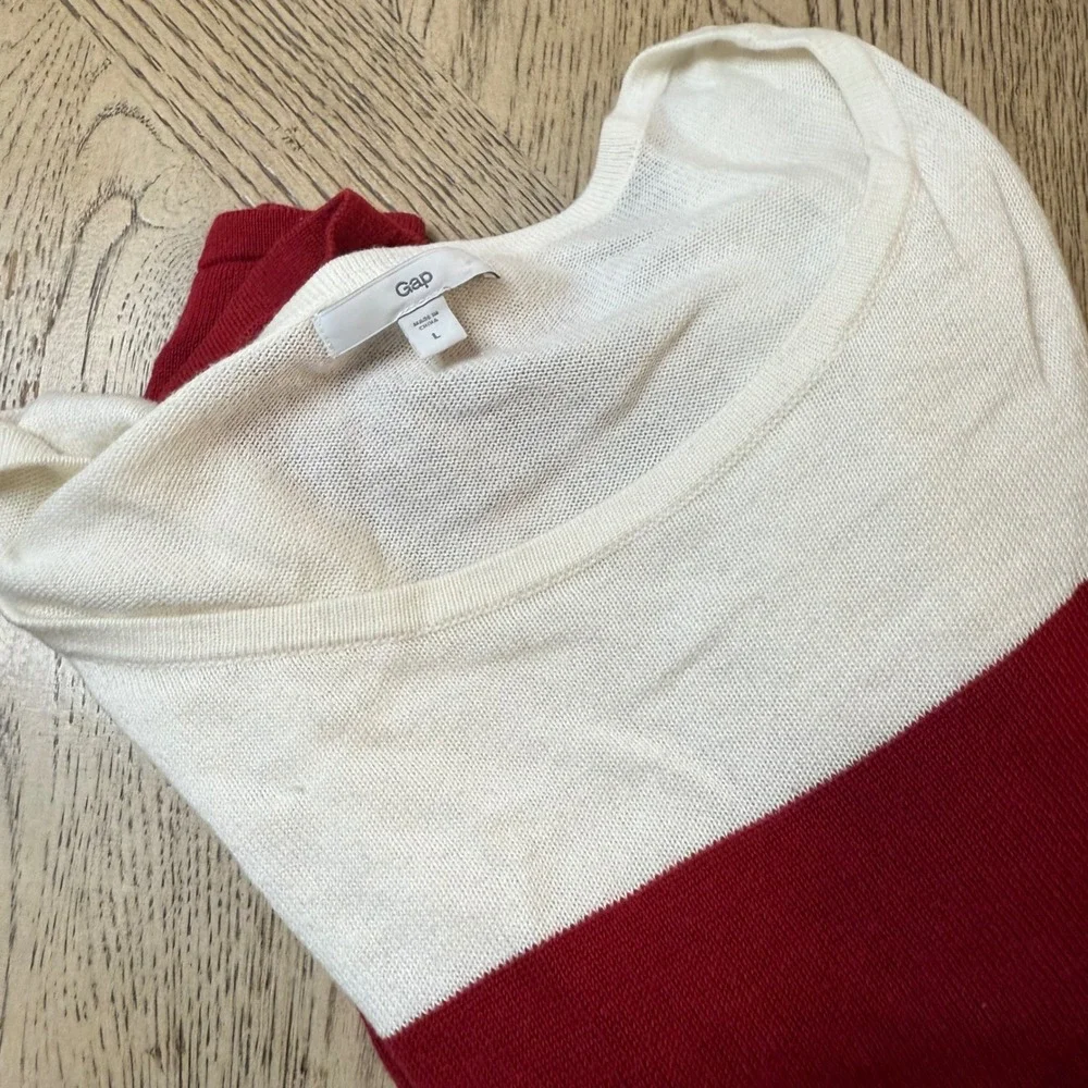 Gap Women Large Red White Striped Crew Neck‎ Long Sleeve Sweater